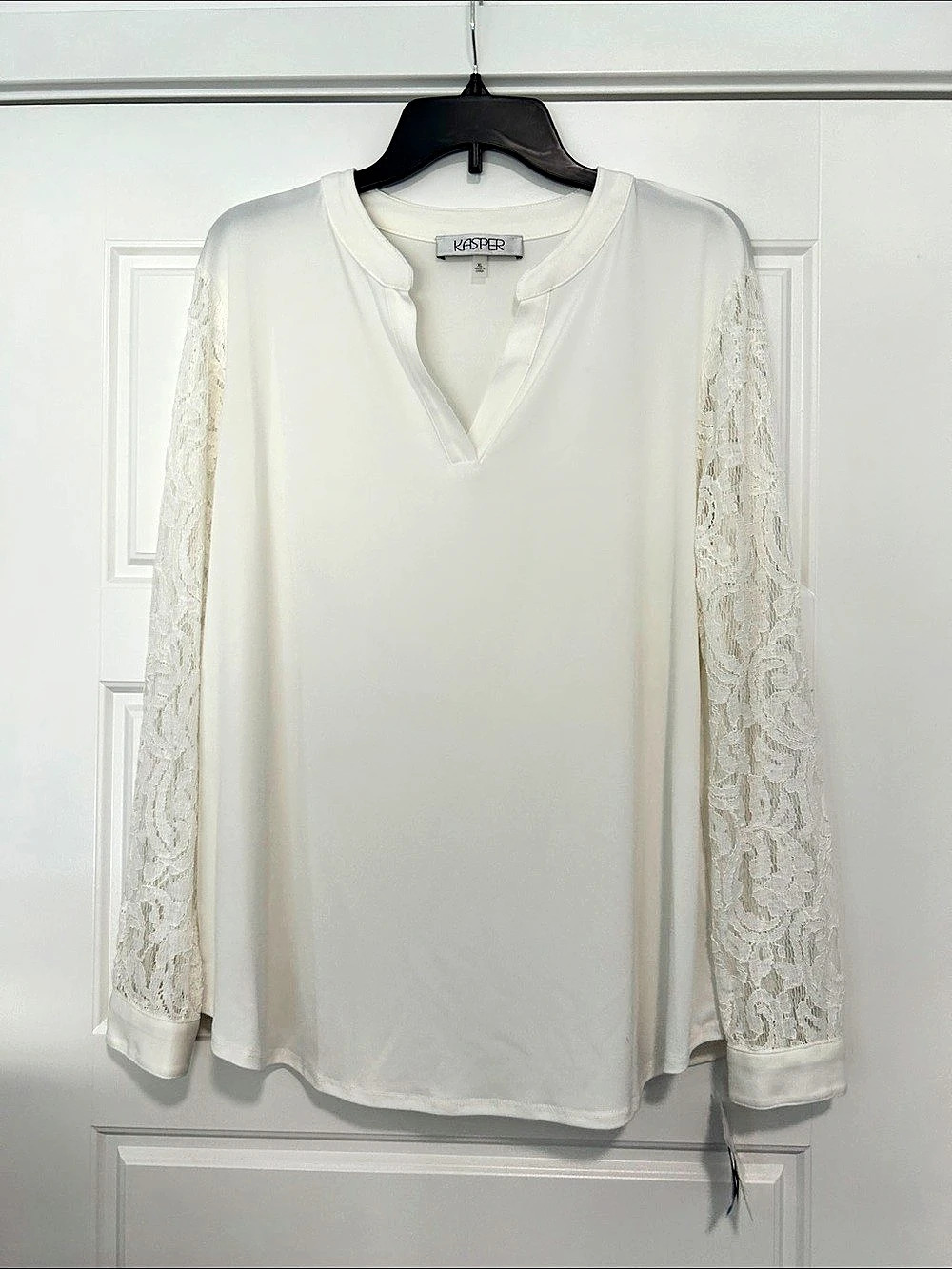 Kasper lace Sleeve Blouse in White Size XL NWT